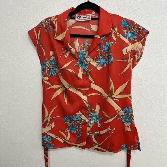 VTG 70s Nani Of Hawaii Sleeveless Belted Top Blouse Button Up Size M - Picture 8 of 11